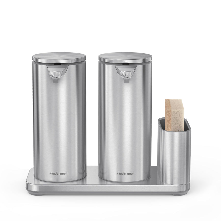double grand distributeur de savon à  capteur + rangement pour éponge