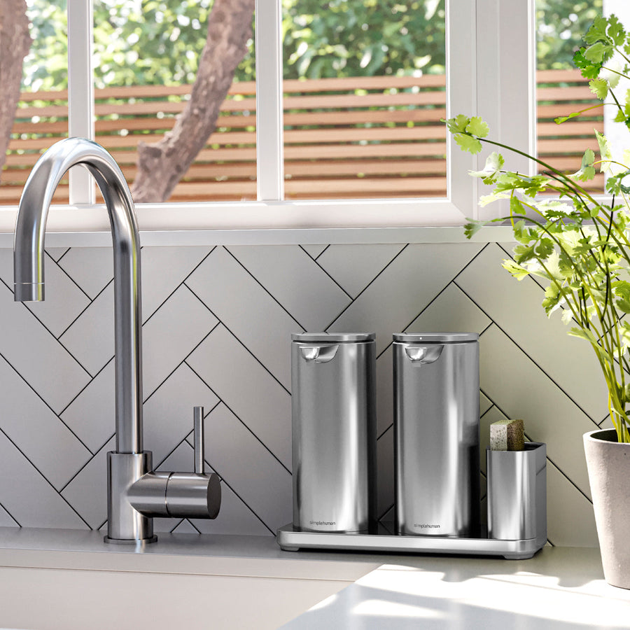 double grand distributeur de savon à  capteur + rangement pour éponge