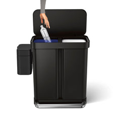 poubelle rectangulaire double compartiment à pédale 58 litres avec réserve à sacs + bac de compostage