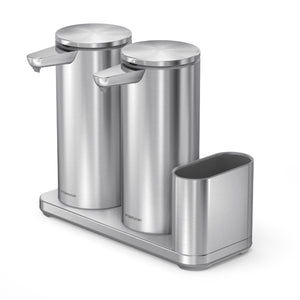double grand distributeur de savon à capteur + rangement pour éponge