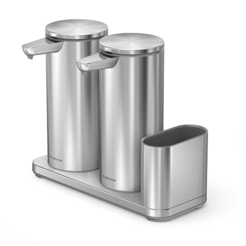 double grand distributeur de savon à capteur + rangement pour éponge