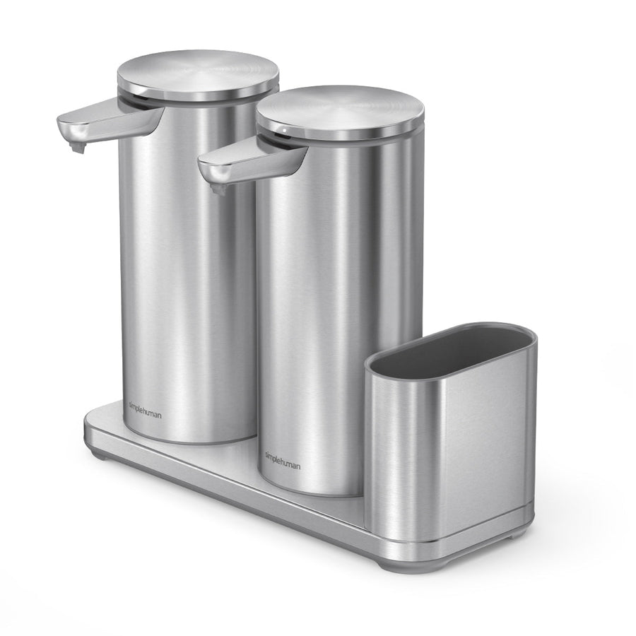 double grand distributeur de savon à  capteur + rangement pour éponge