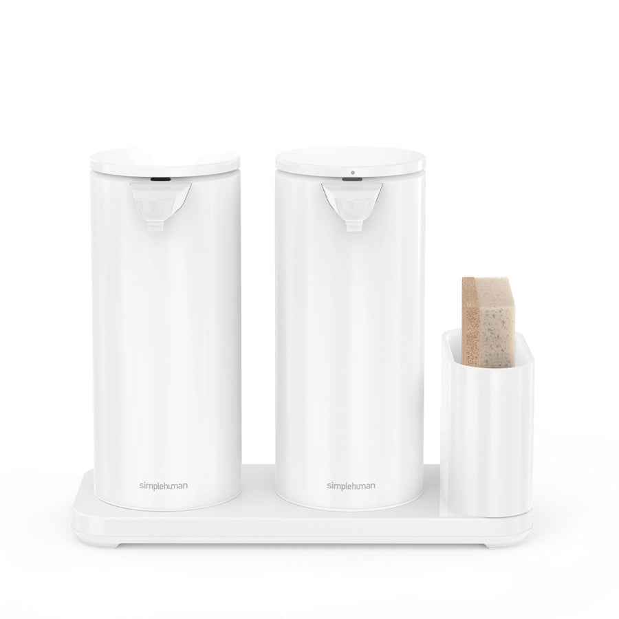 double grand distributeur de savon à  capteur + rangement pour éponge