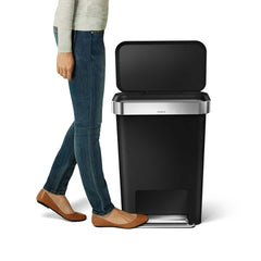 45L plastic rectangular pedal bin with liner pocket - black - lifestyle image