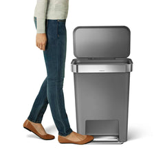 45L plastic rectangular pedal bin with liner pocket - grey - lifestyle image
