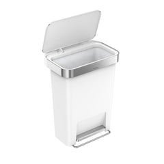 45L plastic rectangular pedal bin with liner pocket - white - lid open image