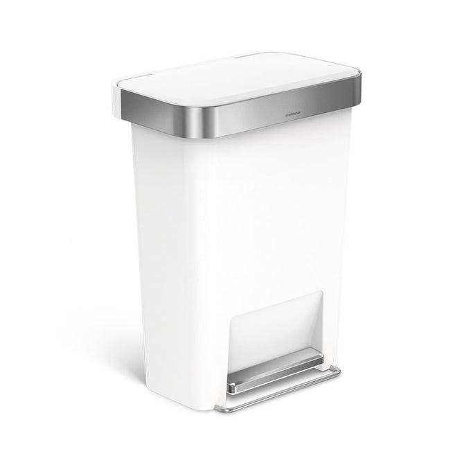 45L plastic rectangular pedal bin with liner pocket - white - main image