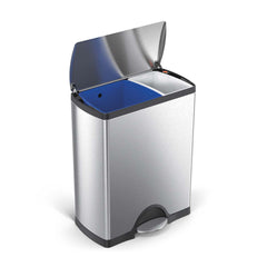 46L dual compartment rectangular pedal bin - brushed stainless steel - lid open image