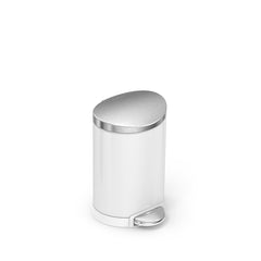 6L semi-round pedal bin - white finish with stainless steel lid - 3/4 view main image