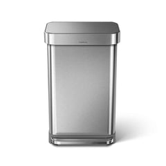45L rectangular pedal bin with liner pocket - brushed finish - front view