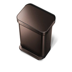 45L rectangular pedal bin with liner pocket - dark bronze finish - top down view 