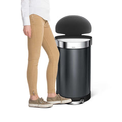 45L semi-round pedal bin with liner rim - black finish - lifestyle foot stepping on pedal image