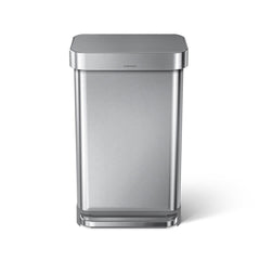 45L rectangular pedal bin with liner pocket with plastic lid - brushed finish - front view image