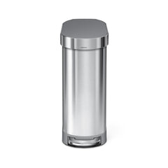 45L slim pedal bin - brushed stainless steel with plastic lid - front view image