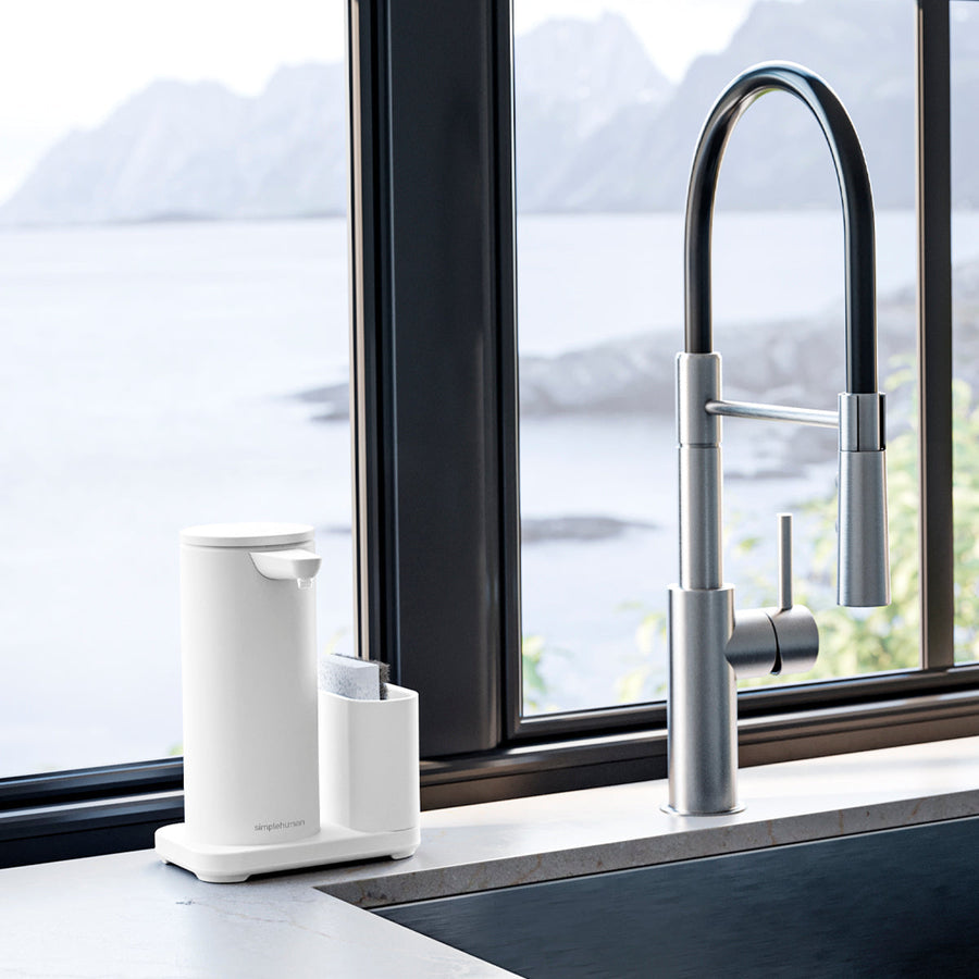 grand distributeur de savon à  capteur + rangement pour éponge