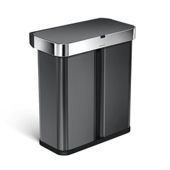 58L dual compartment rectangular sensor bin with voice and motion control - black finish - 3/4 view main image