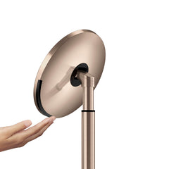 sensor mirror with touch-control brightness and dual light setting - rose gold finish - hand touching light bar image