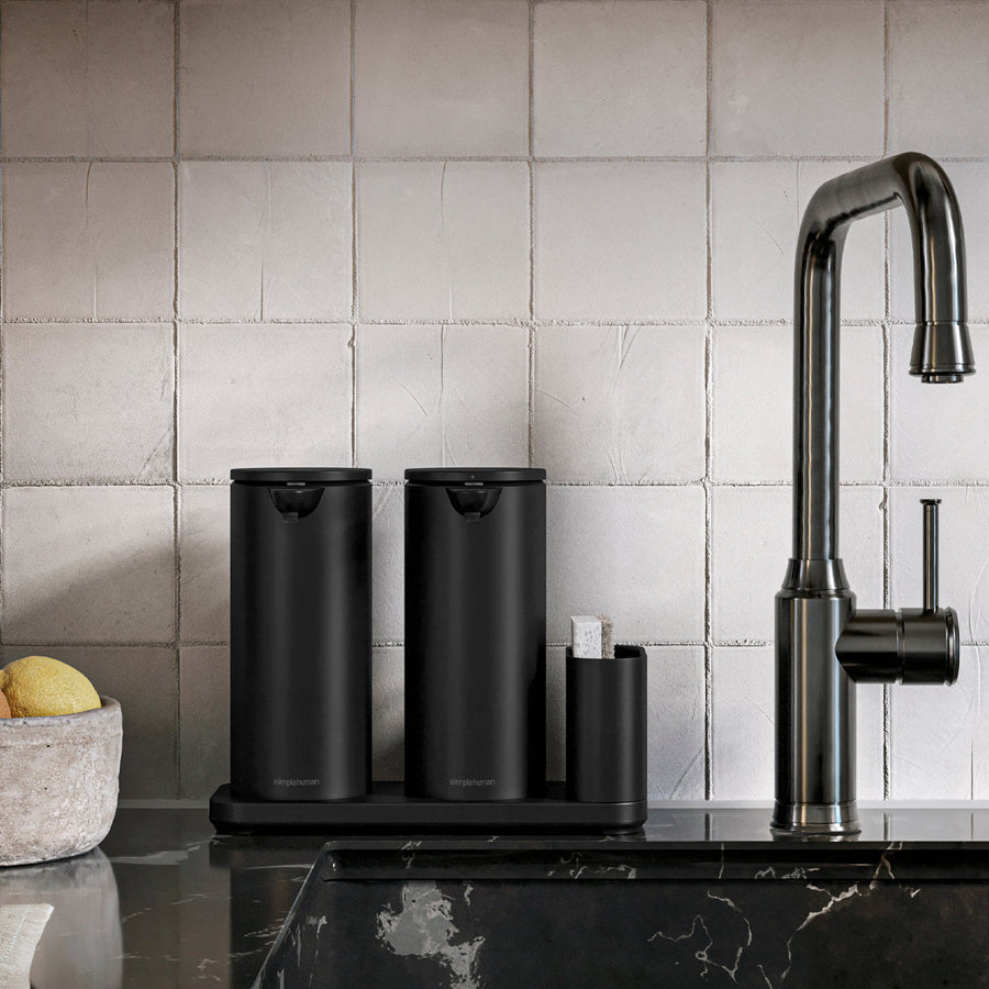 double grand distributeur de savon à  capteur + rangement pour éponge